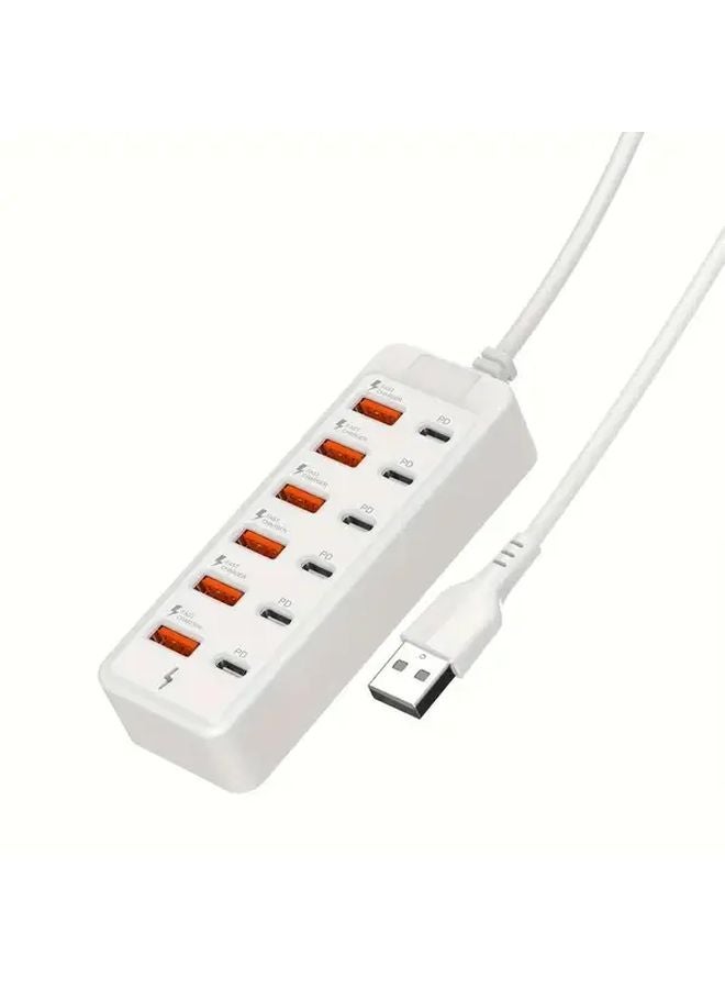 White 12 Port USB 3 0 Type C Fast Charging Power Strip 66W PD Charging Station for Home Office - Image 5